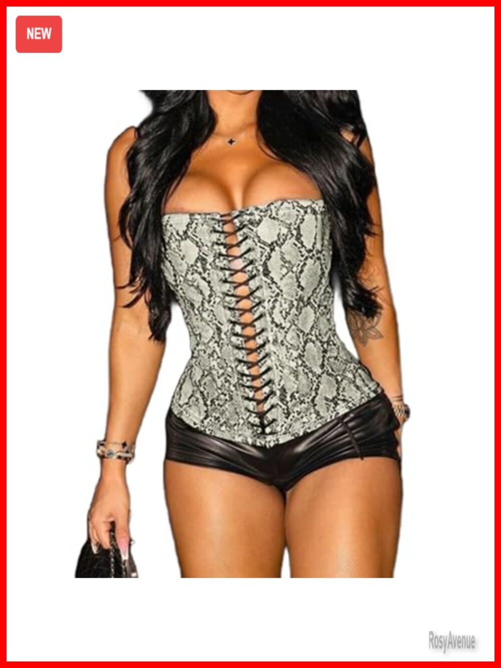 Faux Leather Animals Print Bustier Corset Strapless Bandeau Sleeveless Crop
